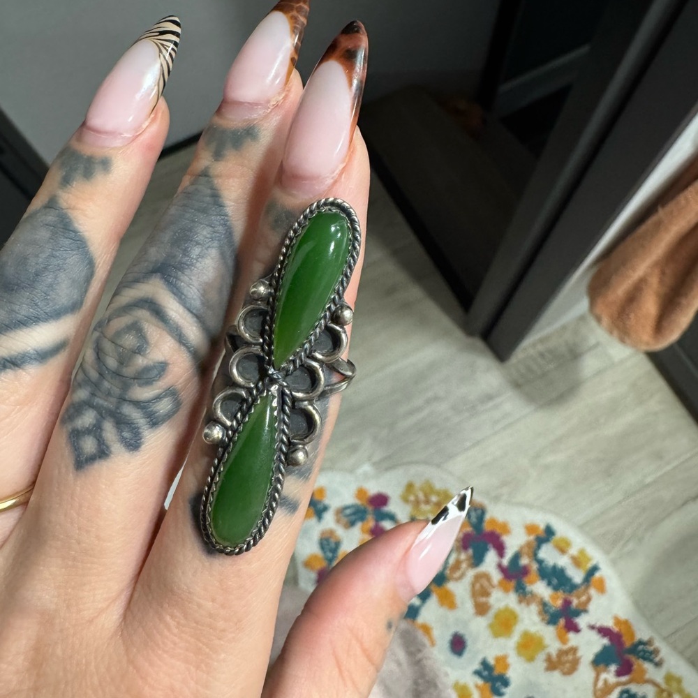 Double Green Turquoise Statement Ring Size 7 (App… - image 1